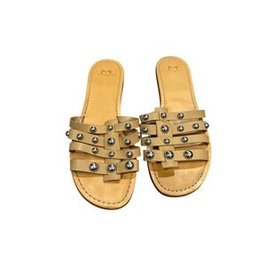 Marc Fisher‎ LTD Women Tan Leather Studded Slip On Slide Sandals Size 11